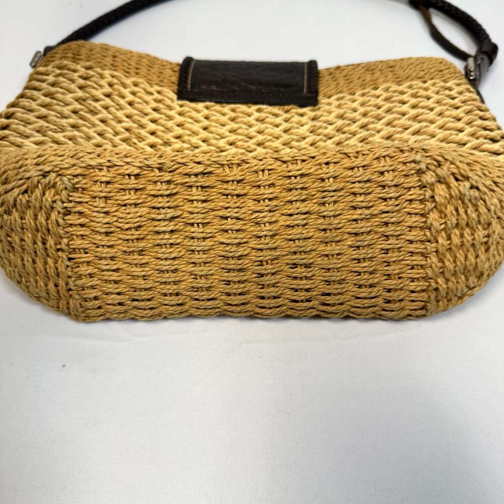Brighton Woven Tan Straw Dark Brown Croc Embossed Leather Small Bag Tote Satchel - Picture 6 of 11